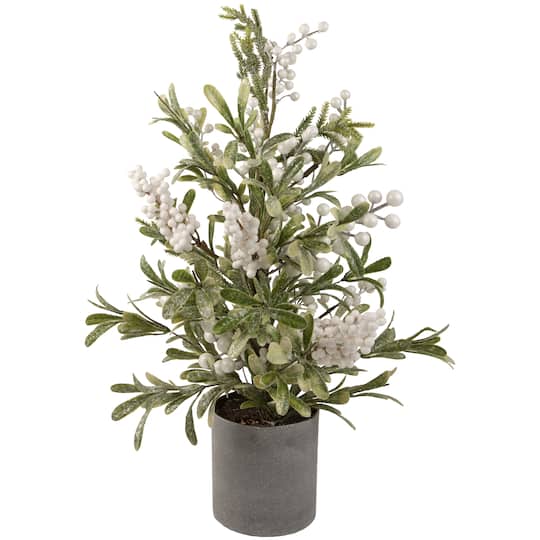 24&#x22; Potted Green and White Berry Christmas Artificial Plant with Glitter Frost